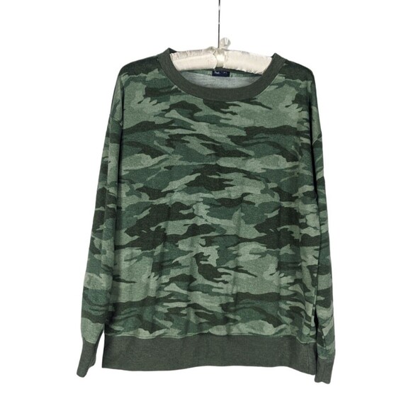 Splendid Sz M Green Camo Camouflage Long Sleeve Pullover Crewneck Sweatshirt - Picture 1 of 5